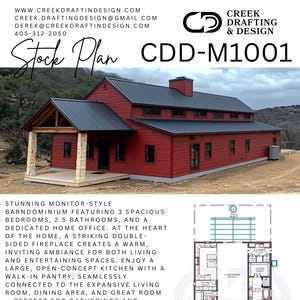 Monitor-Style Barndominium Floor Plan: 3 Bed, 2.5 Bath (Download)