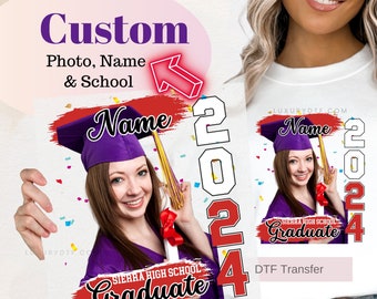 Custom graduation DTF transfers, Editable graduation transfers, Custom Senior graduation transfers, Class of 2024 dtf