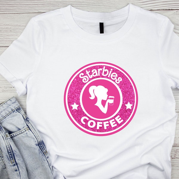 Starbies Coffee Pink DTF Transfer - Chic T-Shirt Design - Unique Gift for Coffee Lovers - Limited Edition Custom Apparel - Straight hair.