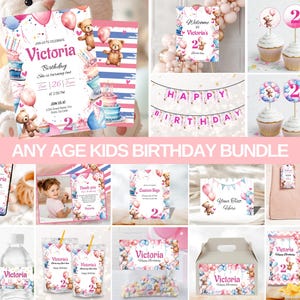 Kids Birthday Party Pack, Birthday Party Template Digital Download, Any Age Birthday Party Digital Bundle, Editable Printable Templates