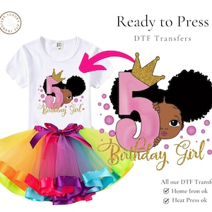 5th Birthday Girl Shirt DTF Screen Print Transfer - African American Girl