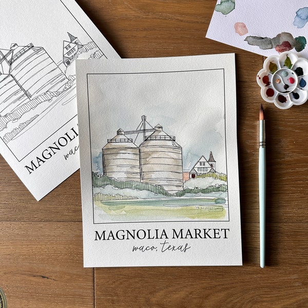 Magnolia Market DIY Watercolor Kit - Girls Paint Night - DIY Paint Kit - Christmas Gift - Texas Travel Print - Gifts for Art Lovers