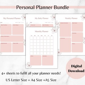 Personal Daily, Weekly, and Monthly Planner, Self Care Worksheet Planner Printable, Digital Downloads Daily Planner Weekly Planner