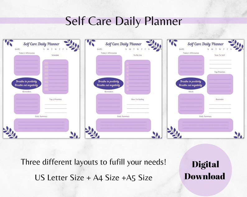 Self Care Daily Planner Printable Affirmation & Quote Daily - Etsy