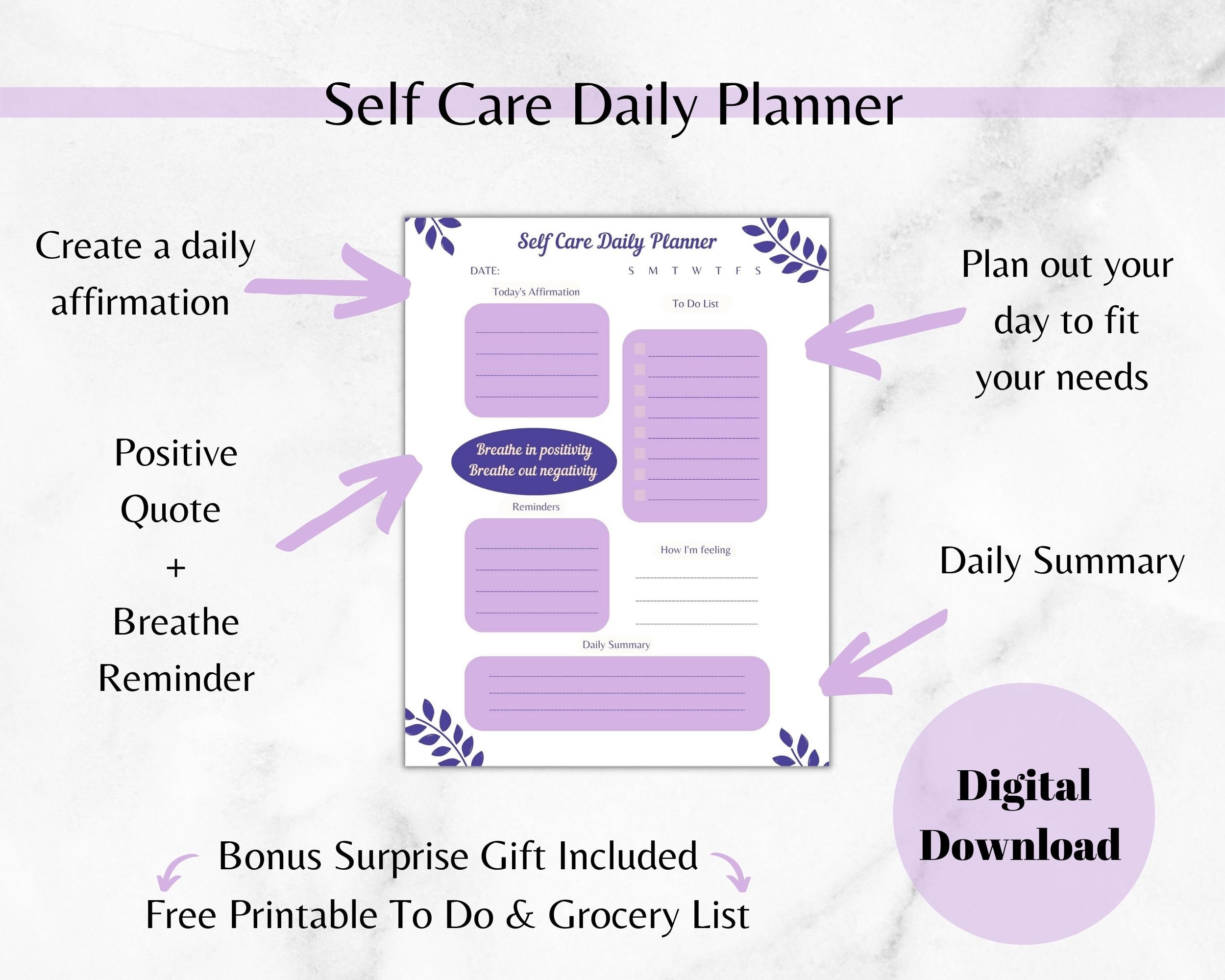 Self Care Daily Planner Printable Affirmation & Quote Daily - Etsy