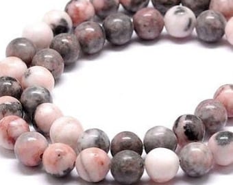 Pink Zebra Jasper Gemstone Beads | Natural Stone Beads | 6mm 8mm Smooth Round Beads | 1mm hole | Wholesale Supply Beads | 15" Strand