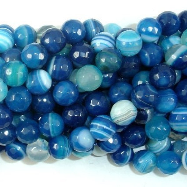 Blue Stripe Agate Faceted Gemstone Beads | Natural Stone Beads | 6mm 8mm Faceted Beads | Wholesale Supply Beads | 15" Strand