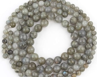Grey Labradorite Gemstone Beads | Natural Stone Beads | 4mm 6mm 8mm Smooth Round Beads | 1mm hole | Wholesale Supply Beads | 15" Strand