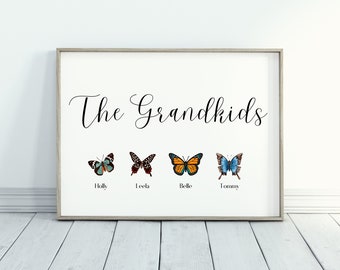 Personalised Grandchildren Print with Names, Mum Gift, Dad Gift, Great-Grandparents Gift, Nanny Gift, Nanna Gift, Grandad Gift