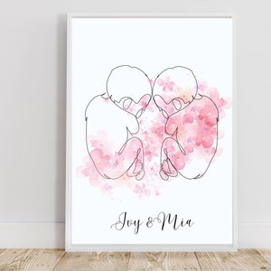 Twin Baby Line Art, Twin Baby Art for Nursery, Minimalist Nursery Artwork, Newborn Twims Artwork, Nursery Decor, Twin Baby Line Drawing