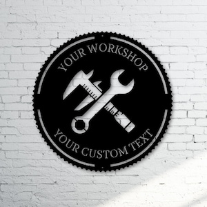 Custom Werkstatt Zeichen, Metallschild, Vatertagsgeschenk, personalisierte Mann Höhle Dekor