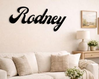 Placa de metal personalizada com nome, decoração de quarto, berçário, nome da família, arte de parede, resistente às intempéries.