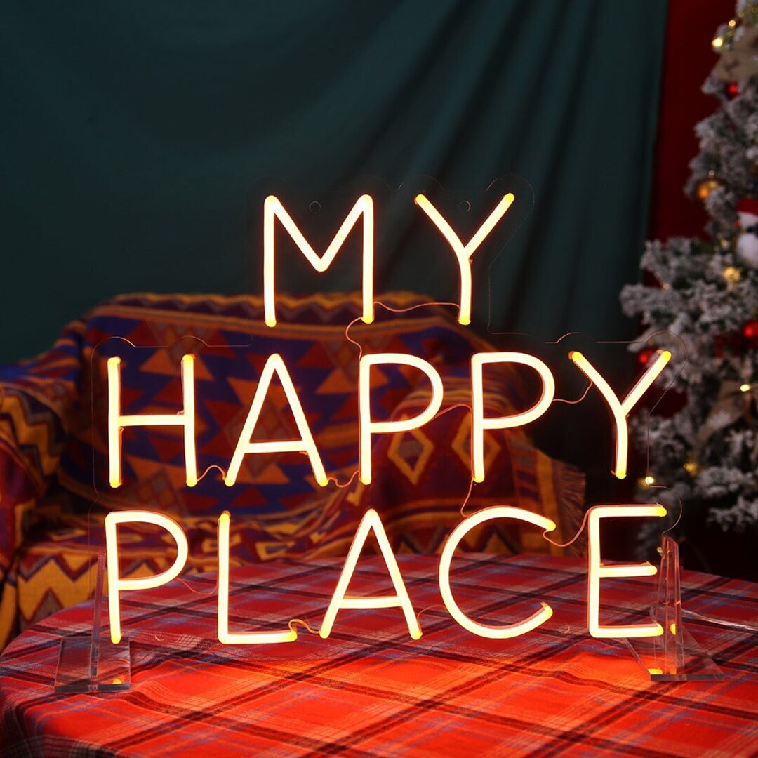 My Happy Place Neon Sign, Custom Neon Sign Wall Decor, Room Decor Wall
