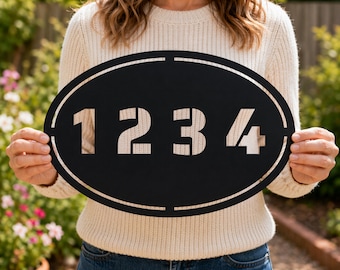 Custom Oval Metal Address Sign, Outdoor House Number Plaque, Laser Cut