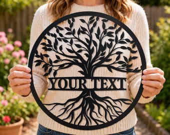 Personalized Metal Tree of Life Sign: Custom Family Name Wall Art, Door Hanger