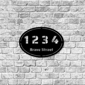 Custom Oval Metal Address Sign, Outdoor House Number Plaque, Laser Cut