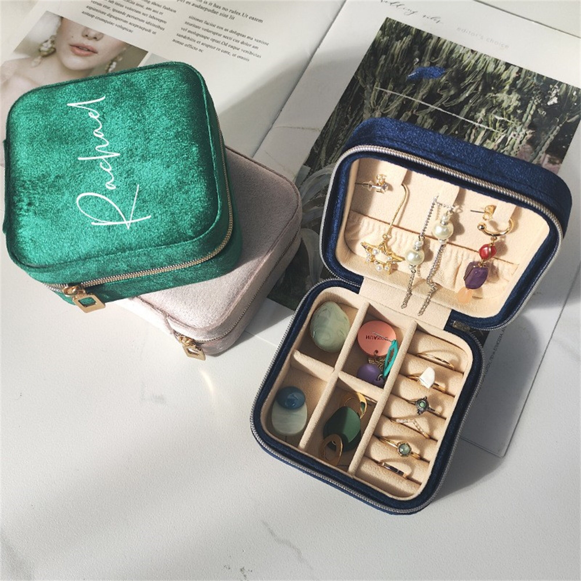 Personalized Velvet Jewelry Box Custom Travel Jewelry Case Etsy