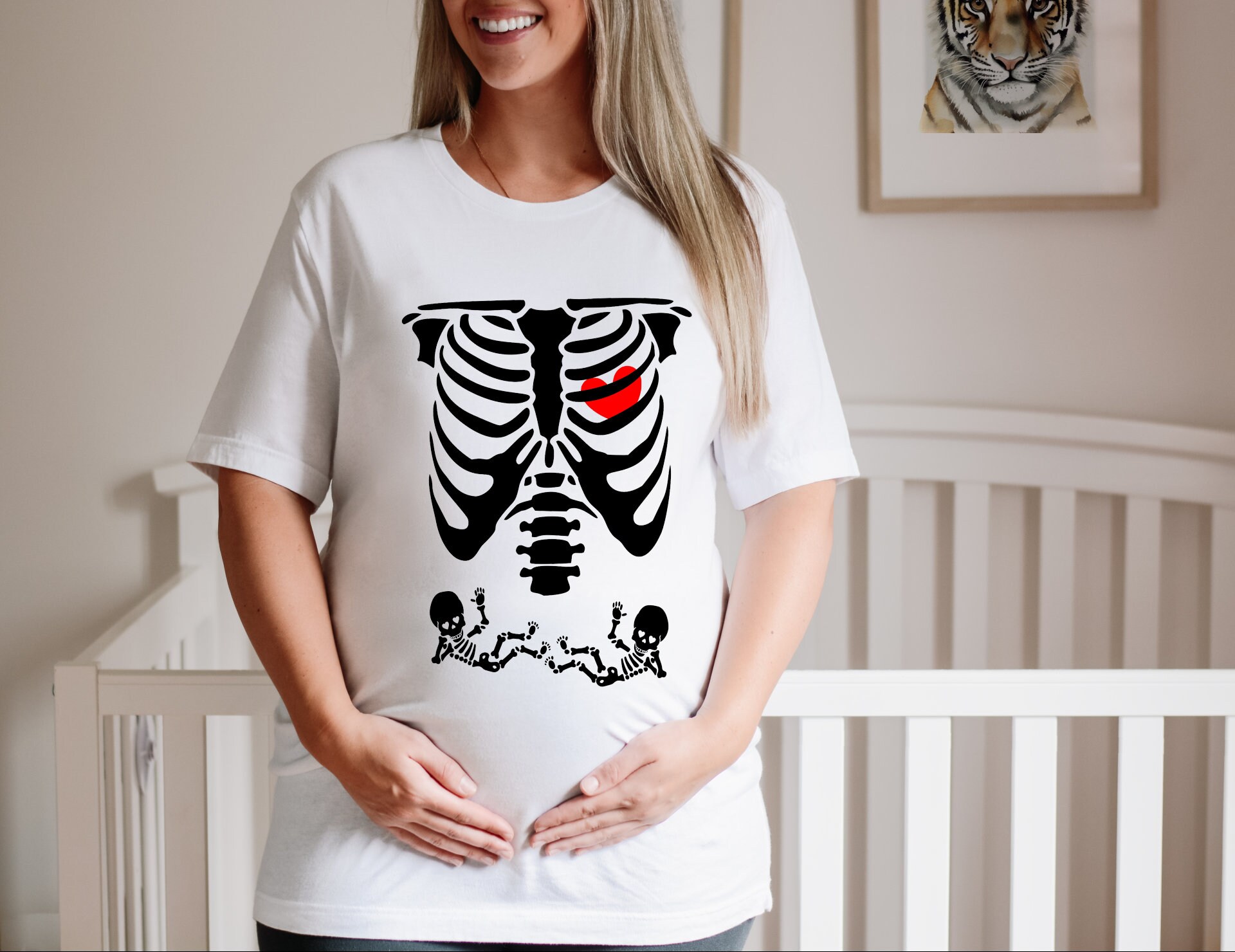 Skeleton pregnancy twins baby boy pregnant mom Halloween shirt - Kingteeshop