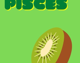 Pisces kiwi zodiac fruit wall art