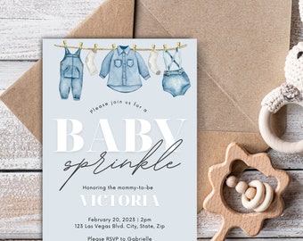 Baby Boy Sprinkle Invitation, Baby Sprinkle Invite, Boy Sprinkle Invitation, Boy Baby Sprinkle, Minimal Design Boy, Sprinkle Invite Boy