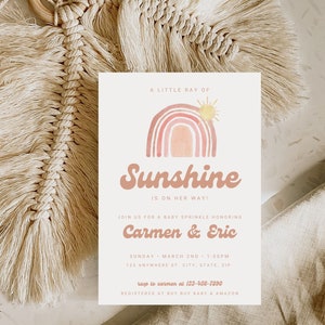 Editable Girl Baby Sprinkle Invitation Template, Rainbow Baby Girl Sprinkle Invitation, Rainbow Baby Sprinkle Invites, Baby Sprinkle Invite