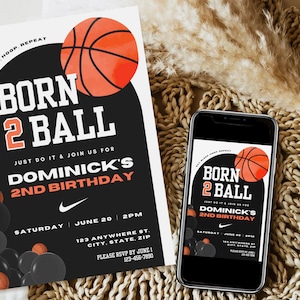 2nd Birthday Invitation Printable Boy, Basketball Birthday Invitation, Editable Invite, Basketball Themed Party, Sports Birthday Invite