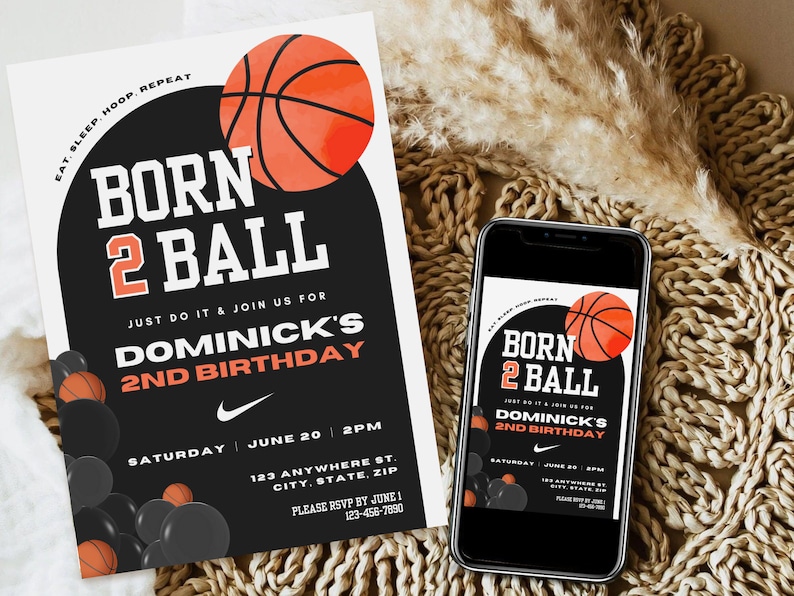 2nd Birthday Invitation Printable Boy Basketball Birthday Etsy