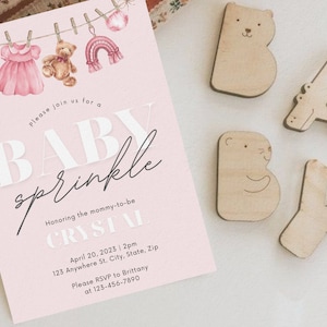 Blush Pink Baby Sprinkle Invitation Girl, Editable Girl Baby Sprinkle Minimal Invitation Template DOWNLOAD, Girl Baby Sprinkle Invitation
