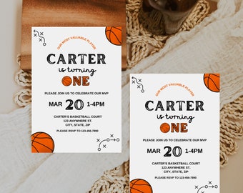 1st Birthday Invitation Printable Boy, Basketball Birthday Invitation, Editable Invite, Basketball Themed Party, Sports Birthday Invite