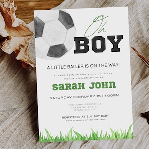 Soccer Baby Shower Invitation Template, Boy Baby Shower, Soccer Invitation Canva Template Instant Download, Soccer Baby Shower Evite
