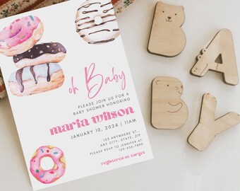 Donut Baby strooi uitnodiging, baby shower Evite, Baby strooi uitnodiging meisje, jongen Baby strooi, besprenkeld met liefde Donut uitnodiging