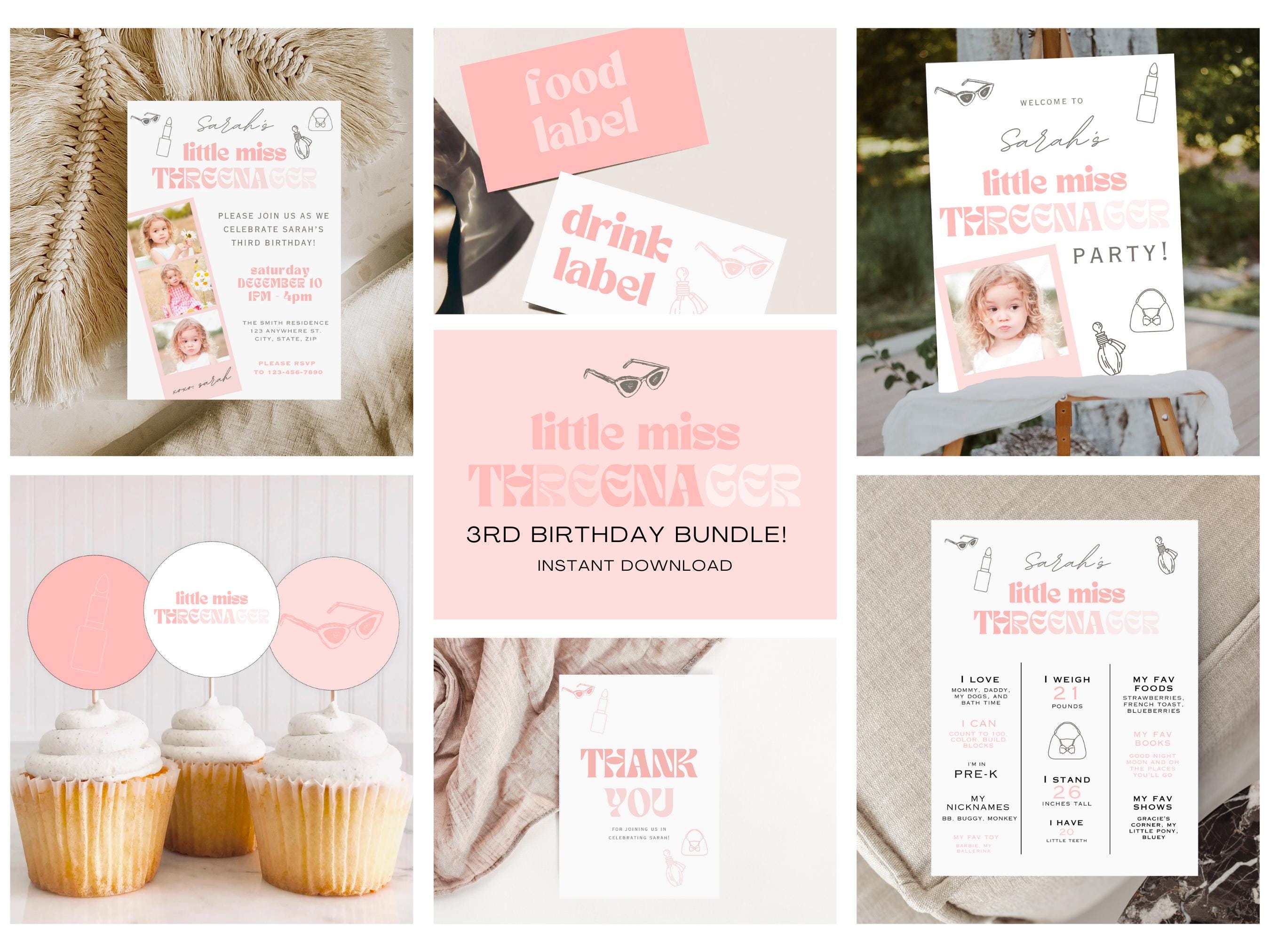 Little Miss Threenager Invitations, 3rd Birthday Invitation Girl, Third Birthday Invitation, Threenager Editable Invitation, 3rd Bday Bundle