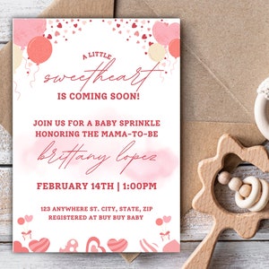Baby Girl Sprinkle Invite, Valentines Day Baby Sprinkle Invitation, Baby Sprinkle Valentines Party, Baby Sprinkle Girl, Baby Girl Sprinkle