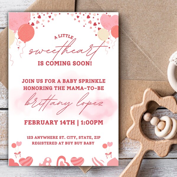 Baby Girl Sprinkle Invite, Valentines Day Baby Sprinkle Invitation, Baby Sprinkle Valentines Party, Baby Sprinkle Girl, Baby Girl Sprinkle