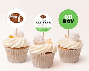 Football Baby Shower Cupcake Toppers Template, Football Cupcake Toppers Printable, Baby Shower Evite, Football Baby Shower Decor