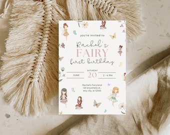 Fairy First Birthday Invitation, Fairy 1st Birthday Invitation Template, First Birthday Invitation, First Bday Invite, 1st Bday Invite