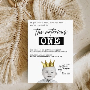 Notorious One Birthday Invitation, The Big One Birthday Invitation Template, First Birthday Invitation, First Bday Invite, 1st Bday Invite