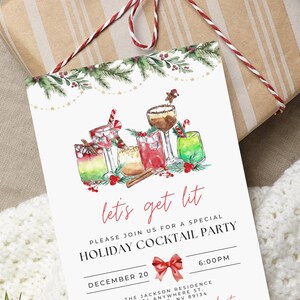 Holiday Cocktail Party Invite, Lets Get Lit Editable Holiday Party Invitation, Holiday Cocktail Party Invitation, Holiday Cocktail Card