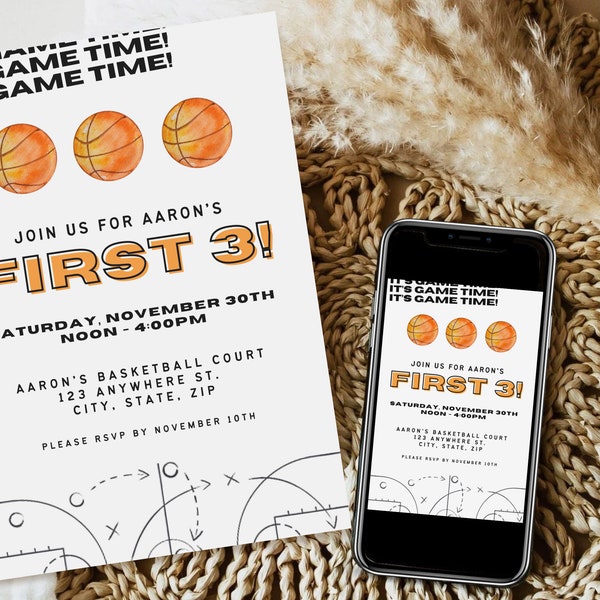 Basketball Birthday Invitation Printable, 3rd Birthday Invite Template, Basketball Themed Party, Sports Birthday Invite, Basketball Invite