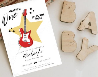 Rockstar Birthday, 1st Birthday Invite Another One Bites The Dust, Rock n Roll Party Invitation Template, One Rocks Birthday Invite Template