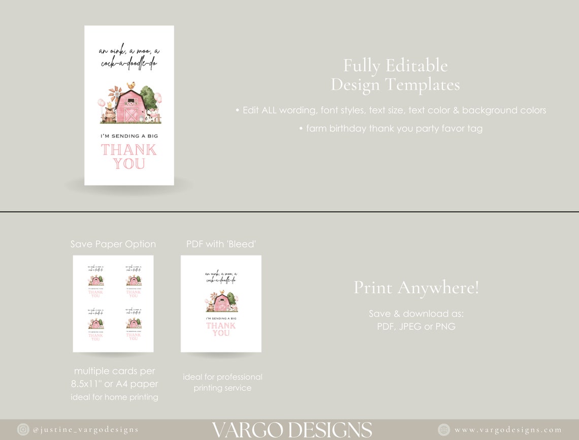 2nd Birthday Girl Farm, EDITABLE Farm Birthday Thank You Tag, Barn ...
