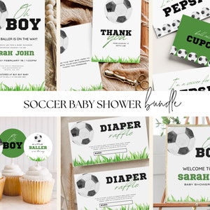 Soccer Baby Shower Invitation Template, Boy Baby Shower, Baby Shower Signs Canva Template Instant Download, Soccer Baby Shower Games