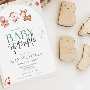Modèle d'invitation à saupoudrer de saupoudrer de bébé hiver, saupoudrer de Noël pour bébé, carte tombola de couches, carte de remerciement saupoudrer de saupoudrer de bébé, invitation de saupoudrer de bébé