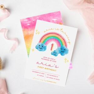 First Birthday Rainbow, One Year Birthday Rainbow Invitation, Rainbow Party Invite, 1st Birthday Invitation Rainbow, Girl 1st Birthday