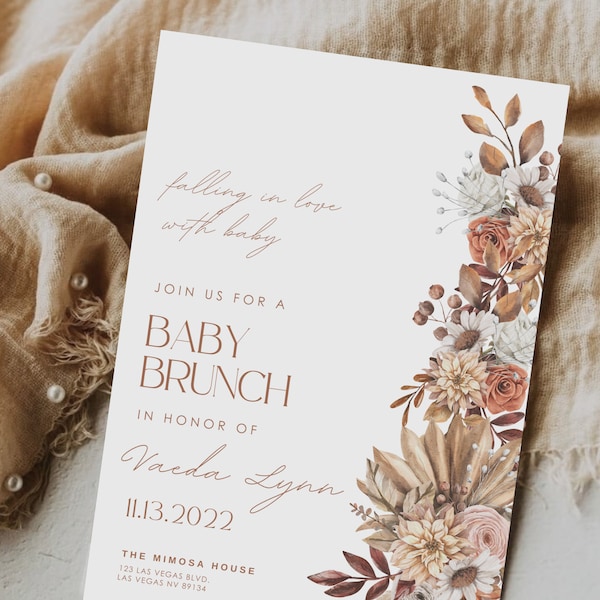 Brunch and Bubbly Baby Sprinkle Invitation, Baby Shower Brunch, Baby Shower Evite, Fall Baby Shower Invitation Template, Baby Bingo