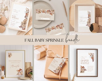 Fall Baby Sprinkle Invitation Bundle, Terracotta Floral (Digital Download)