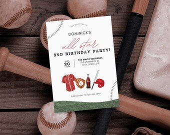 2nd Birthday Baseball Invite, Boys Baseball Invitation, 2nd Birthday Boy Baseball Printable Invites, Sports Birthday Invitation Template