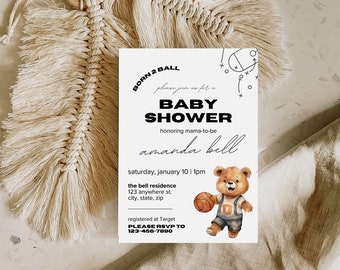 Baby Shower Evite, Born 2 Ball Invite, Baby Sprinkle Invitation, Baby Boy Sprinkle Invitation, Editable Invite, Basketball Themed Party