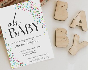 Invitación de espolvoreado para bebés, Baby Shower Evite, invitación de espolvoreado, espolvoreado de niña, invitación de espolvoreado de niño bebé, invitación de bebé Donut Oh