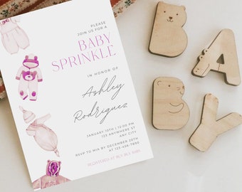Baby Shower Evite, Invitación de Baby Girl Sprinkle, Invitación de Baby Sprinkle, Girl Baby Sprinkle, Chica de Diseño Mínimo, Sprinkle Invitar a Chica
